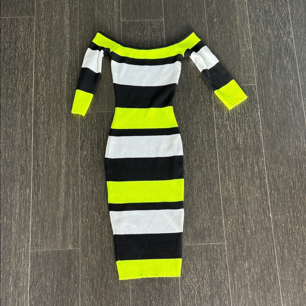 Striped Off-Shoulder Knit Dress